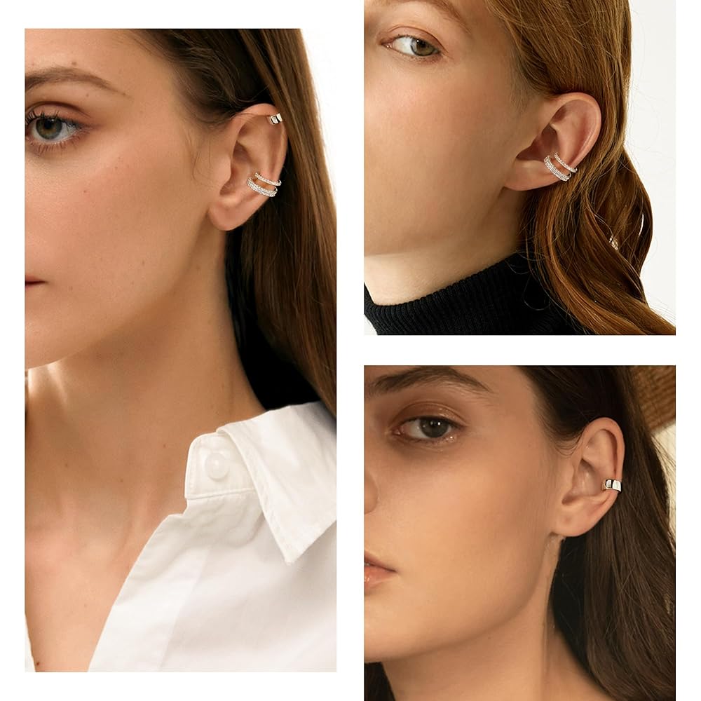 ALEXCRAFT Set 3 Orecchini Senza Buco Con Zirconi - Clip Per Cartilagine, Acciaio Inossidabile - Foto 3