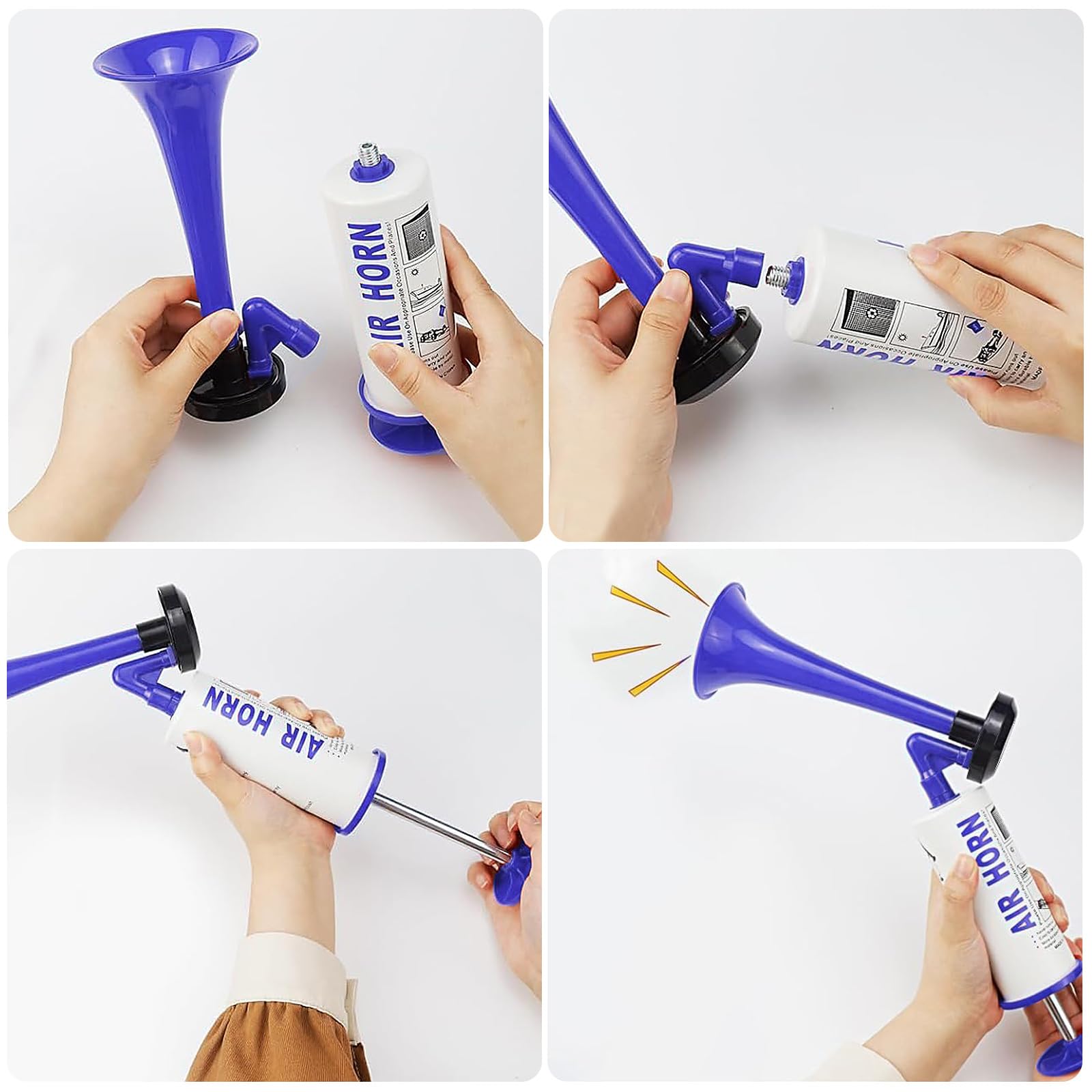 AirHorn Lot de 2 klaxons à air comprimé, klaxon à air comprimé, klaxon à air comprimé, trompe à air comprimé, trompe de football, bleu