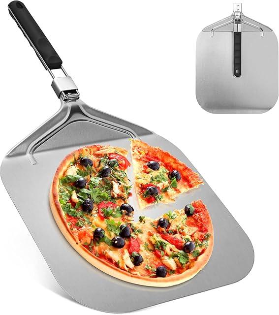 UIHOL łopatka do pizzy, do kamienia do pizzy, do grilla lub piekarnika, z praktycznym składanym uchwytem, stabilna, do użytku domowego, do łatwego przechowywania