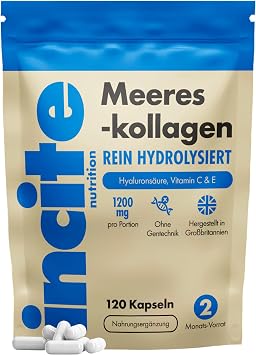 Incite Nutrition Marine Collagen Pure High Quality Hydrolysed Marine Collagen Type 1 with Vitamins C E B12 Copper Zinc and Iodine for Men and Women 1200mg Pack of 120 (Pack of 1)