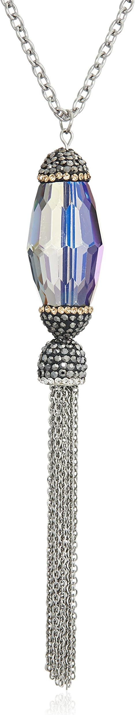 West Coast JewelryWest Coast Jewelry | ELYA Faceted Crystal Stainless Steel Tassel Pendant Necklace