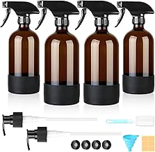 Furuising Lot de 4 Flacons Pulvérisateurs en Ambré de 480ml, Bouteille Spray Vide, Vaporisateur Verre avec Déclencheur, Pompe, Étiquette, Couvercle, Entonnoir, Brosse pour Nettoyage Huile Essentielle