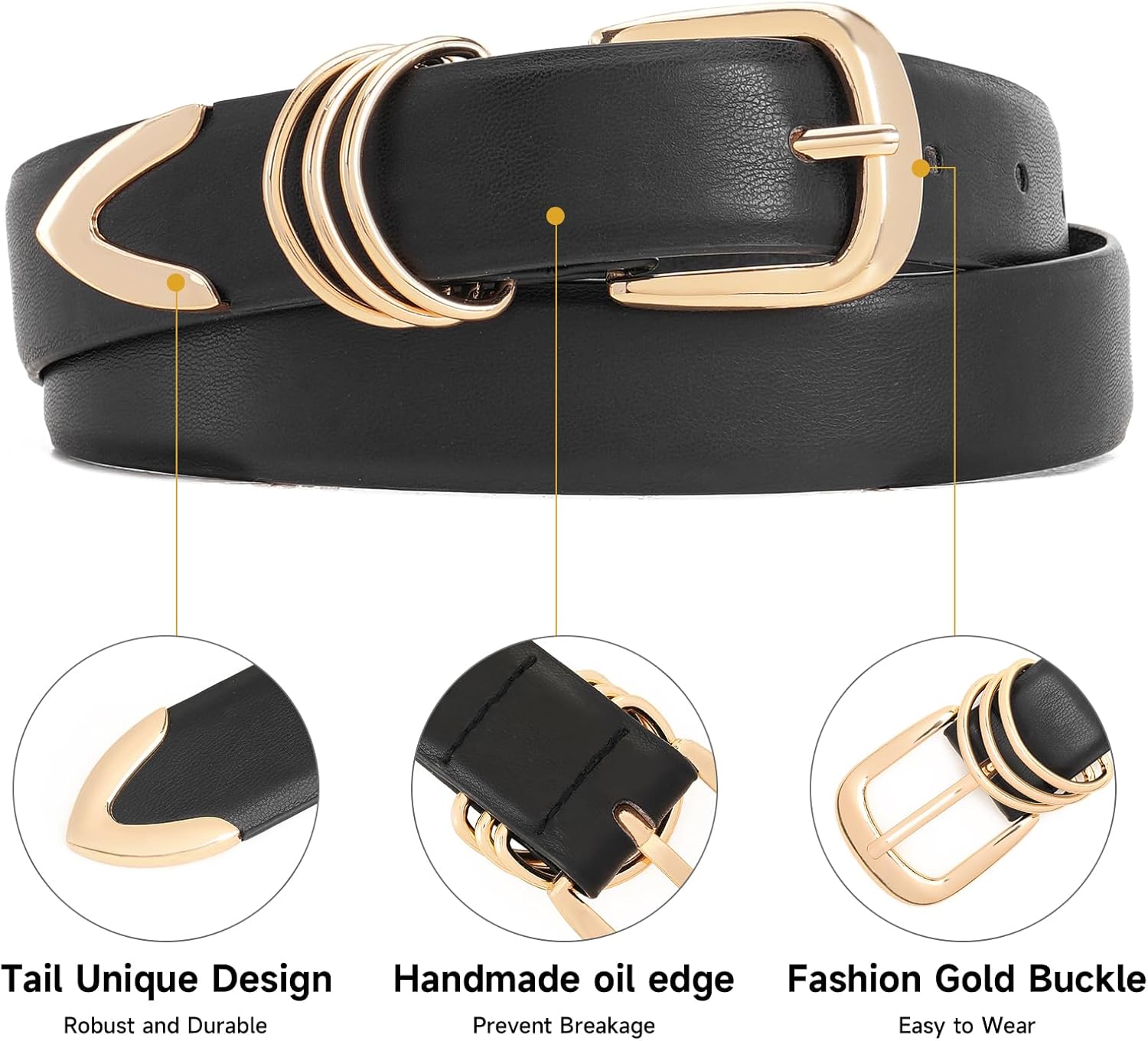 Women's Belts Leather with Gold Buckle Fashion Waist Belt for Ladies Casual Jeans Dresses - Image 5