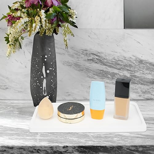 Miniatura 5 de Bandeja Vantity de bambú, bandeja de bambú blanco de 11.8 pulgadas de largo x 5.5 pulgadas de ancho x 0.55 pulgadas de alto, bandeja Vantity para