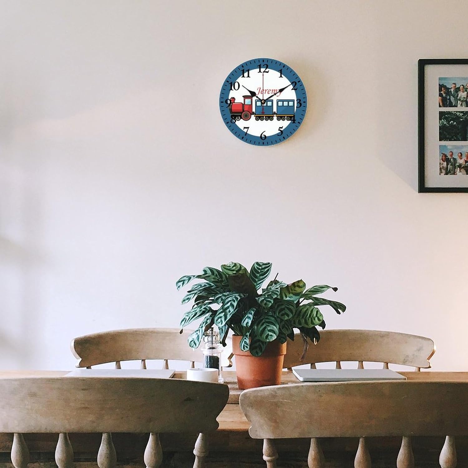 14 inch Personalized Name Train Wall Clocks Battery Operated for Kids Bedrooms Nursery School Playroom Decor,Custom Kids Name Wall Clock, Wood Round Clock Silent Decorative for Children Room Decor