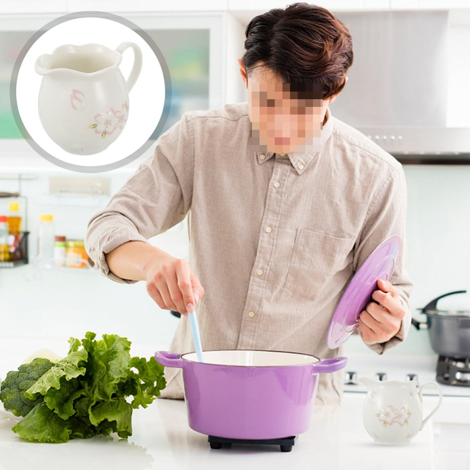 Pot à crème en céramique pour Faire mousser Le Lait, pichet pour Sauce à café, pichet à Expresso, Tasse en céramique, pichet à Sauce, verseur de Lait, céramique avec Couvercle, sucrier, Blanc