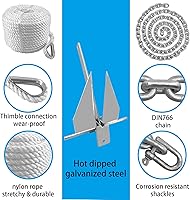 Vista 3 de ISURE MARINE Boat Fluke Style - Kit de anclaje de acero galvanizado de 13 libras, incluye ancla, cuerda, cadena y grilletes