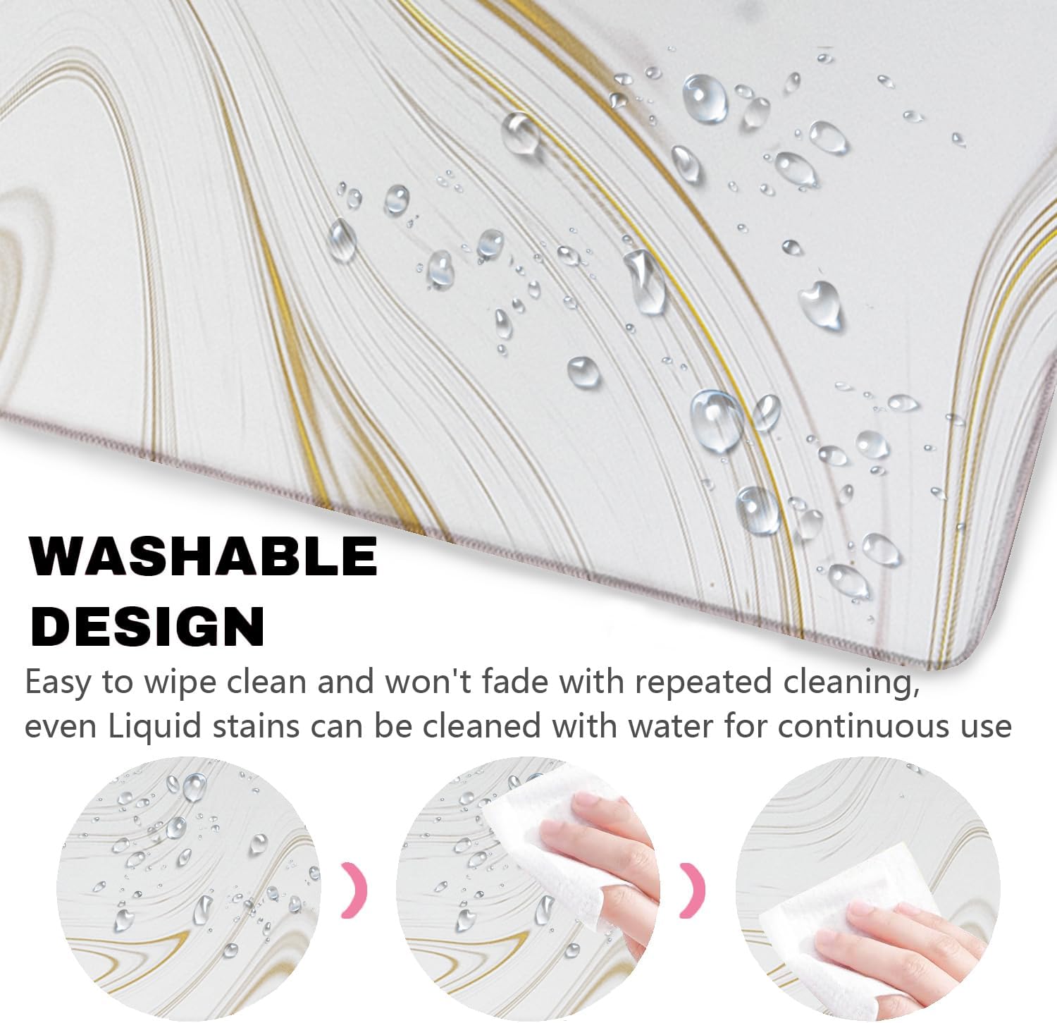 (Luxury Marble Ink Patterns Desk Mat, Large Gaming Mouse Pad Non-Slip Rubber Base with Stitched Edges, Waterproof Protection for PC Laptop Home Office Desk Decor (35.4x15.7in) image 2
