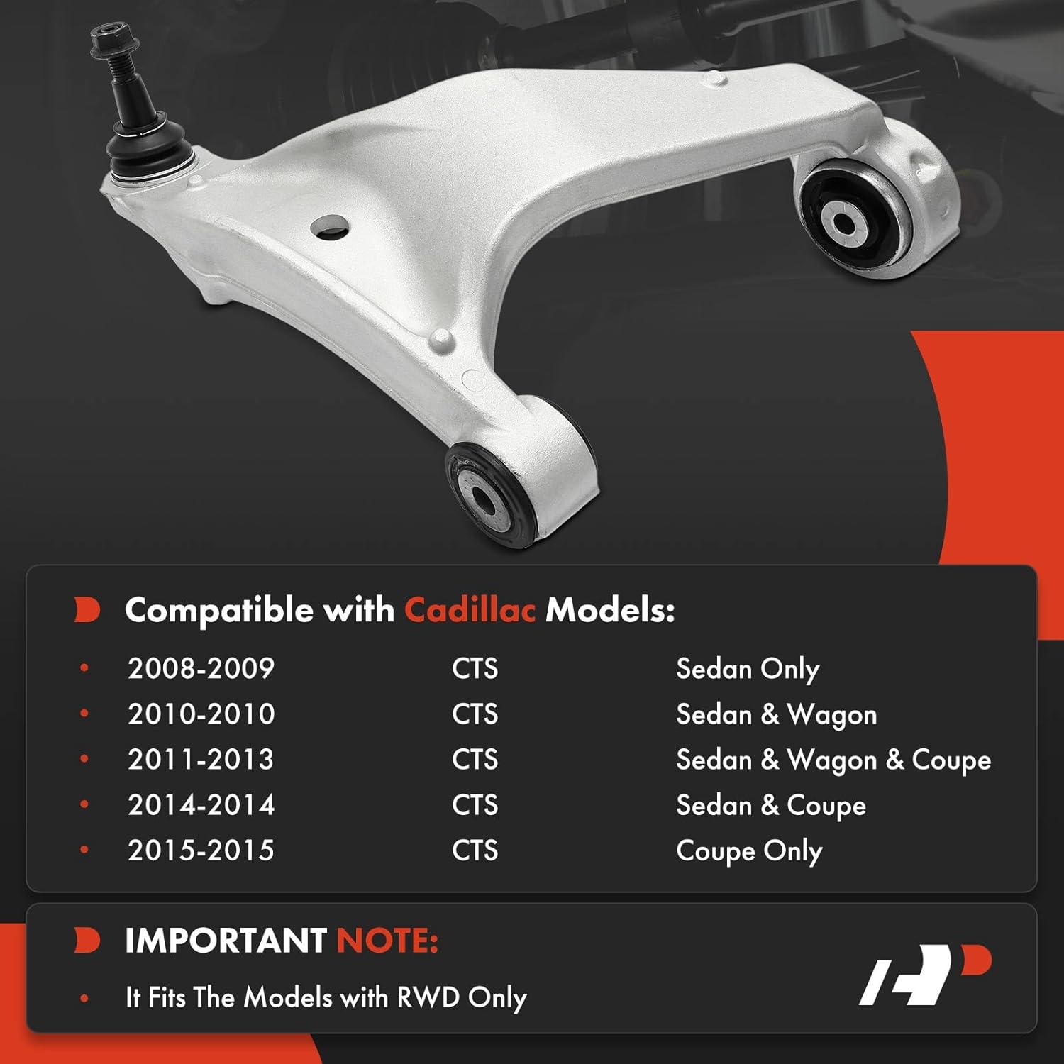 A-Premium Front Right Lower Control Arm, with Ball Joint & Bushing, Compatible with Cadillac CTS 2008-2015, RWD