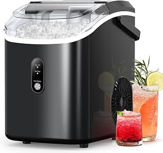 Kndko Nugget Ice Maker Countertop with Handle, Ready in 6 Mins, 35lbs Per Day, Pebble Ice Machine with Soft Chewable Ice, Self-Cleaning, One-Click Operation, for Home/Party/RV/Camping