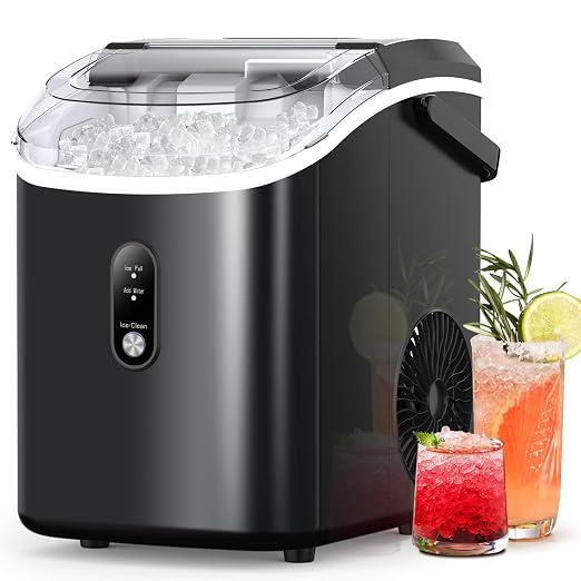 Kndko Nugget Ice Maker Countertop with Handle, Ready in 6 Mins, 35lbs Per Day, Pebble Ice Machine with Soft Chewable Ice, Self-Cleaning, One-Click Operation, for Home/Party/RV/Camping