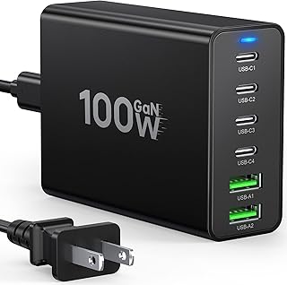 USB C Fast Charger 100W GaN 6 Port Type USB C Charging Block Station Hub USB C Wall Charger Power Strip Adapter 4 USB C and 2 QC USB A for iPad iPhone 15 14 13 12 11 Pro Max Pixel Note Samsung Galaxy