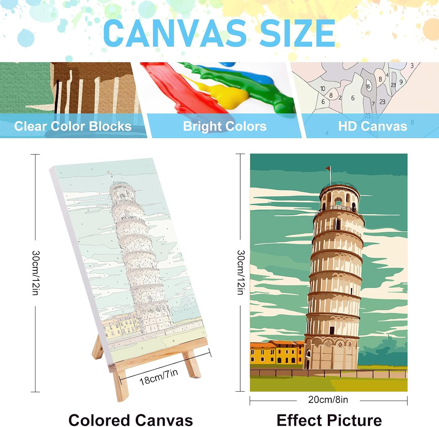 Offito 4 Pack Framed Paint by Numbers Kit for Adults Beginners with Wooden Easel, Cityscape Easy Paint by Number Kit with Frame, Watercolor Adult Paint by Number Framed Canvas (8 * 12 Inch)