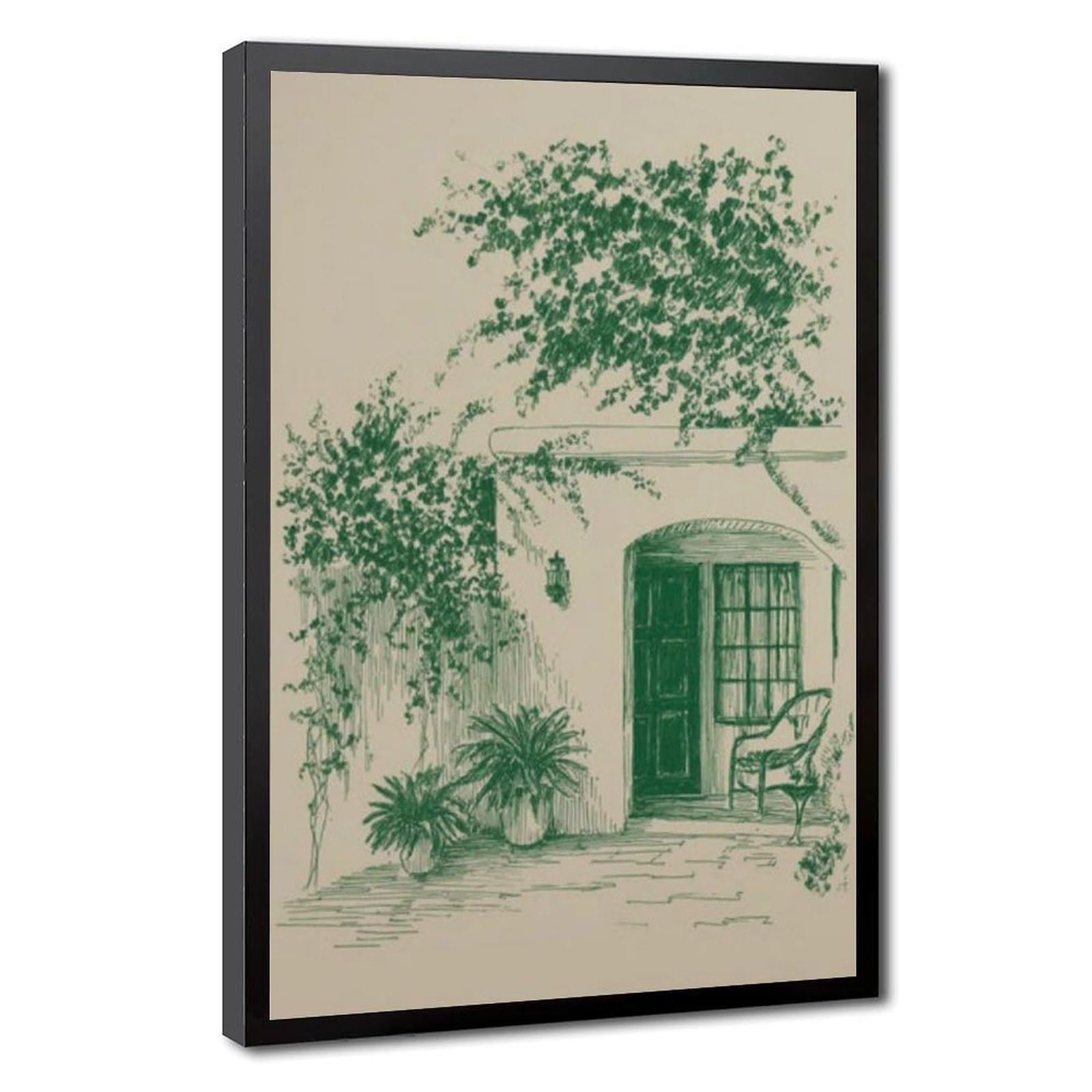Lxwnze Gold Bougainvillea Courtyard,Mediterranean Garden Art (1) Canvas Poster Bedroom Decor Landscape Office Room Decor Gift 16" L X 24" W