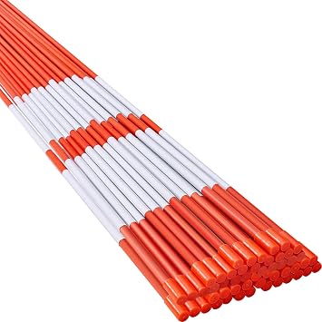 50 Pack 48" inch 4 Feet Fiberglass Snow Stakes, 5.5" + 5.5" Reflective Stickers, Driveway Markers, Garden Stakes Poles, Traffic Post Cones for Snow Plowing Driveways, Car Parking, Sidewalks