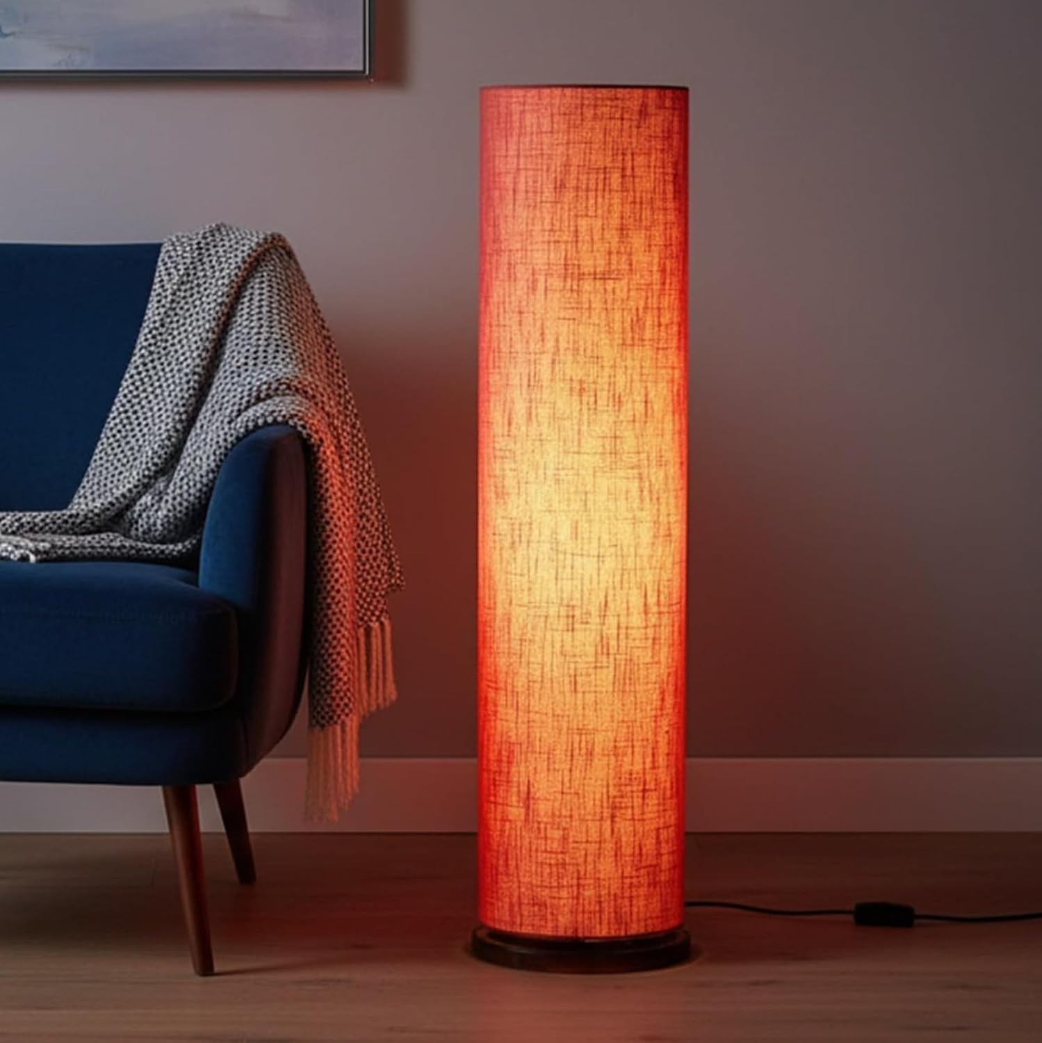 BTR Crafts® Cylinder Shape Wooden Base, Corner Decorative Floor lamp, Bedroom, Living Room, Home Décor, Pack of 1 (Red Texture)