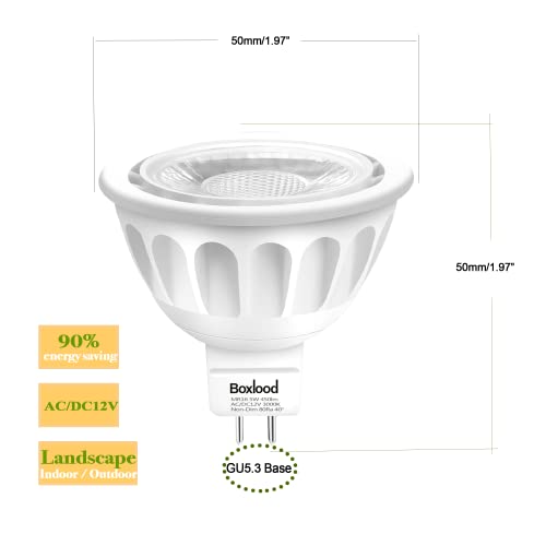 Boxlood Mr16 Led Light Bulb Non Dimmable, 90% Energy Saving, 3000K Warm White, 40 Degree Beam Angle, Ac/Dc 12V, 5 Watts, 50W Halogen Bulb Equivalent, Gu5.3 Bi-Pin Base, 6-Pack #TOP1