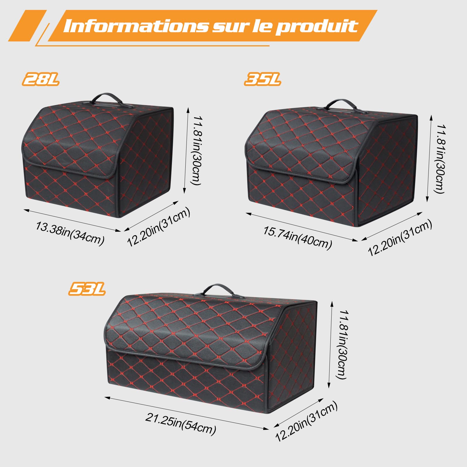 Ergocar Organisateur de Coffre de Voiture Cuir PU de Luxe Sacs pour Coffre de Voiture Grande Capacité Imperméable Organiseurs pour Auto/SUV/Camion (Noir-L)