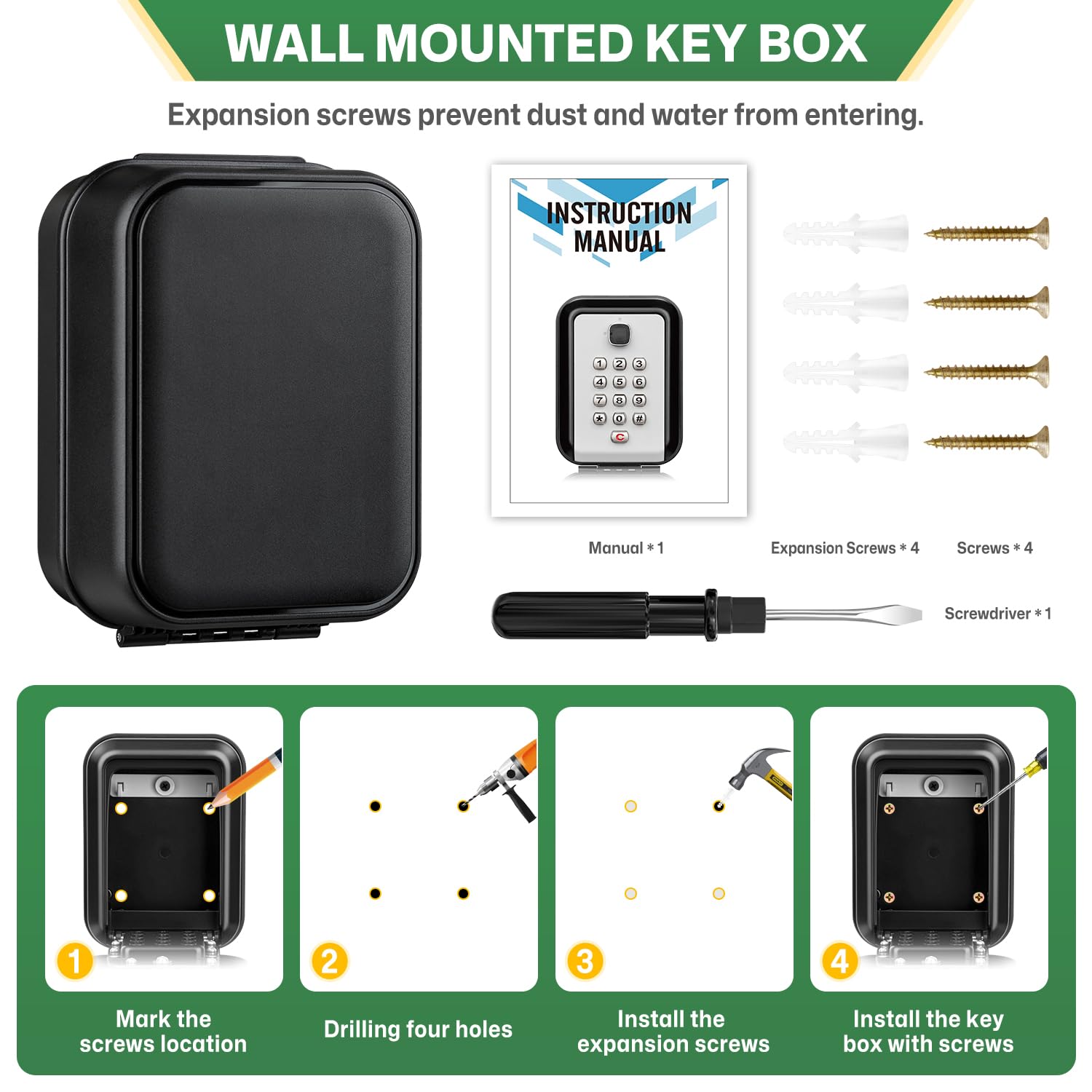 Grande Caja de Seguridad para Llaves con Codigo, Exterior Impermeable Caja Guarda Llaves Pared Caja Llaves Combinacion Interior Caja Fuerte para Llave para Hogar Garaje Fábrica Escuela