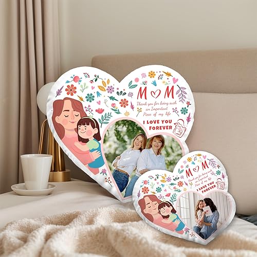 Miniatura 6 de Personalized Photo Pillow Mother Gifts, Custom Heart Shaped Pillow with Picture, Unique Birthday Gift for Mom, Double Side Print 18 Inch
