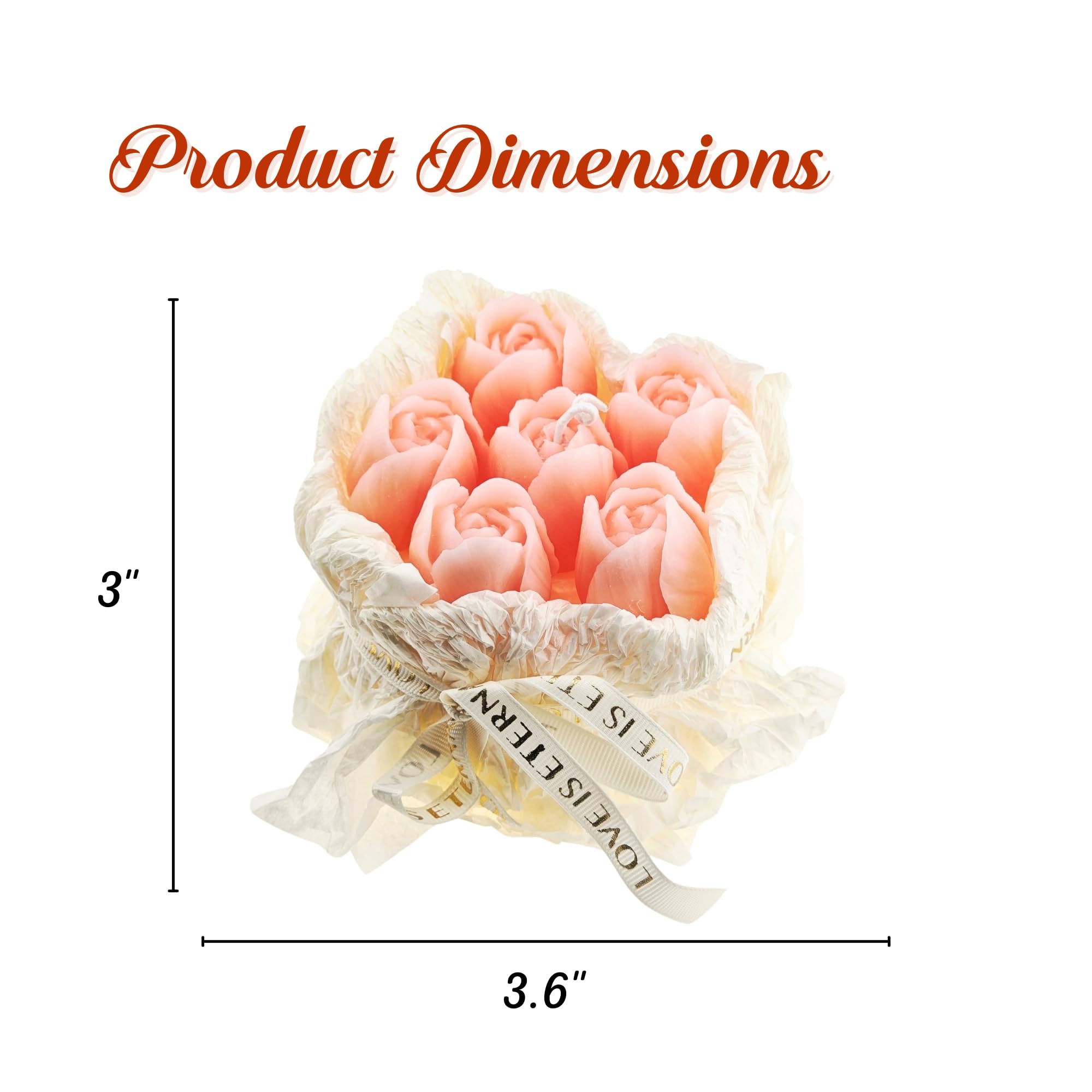 Handmade Floral Bouquet Candle, Scented Peony & Rose Shape, Gift for Women, Home Décor, Aromatherapy, Small (2.8"x2.4", 3 Flowers) & Large (3.6"x3", 5 Flowers) – Pink & Rose Red (Pink, Large)