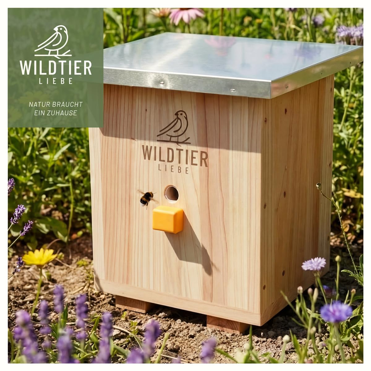 wildtier liebe Großes Hummelhaus Natur, geschraubtes Massivholz, Set - Nistmaterial, Hummelhotel, Insektenhotel, Hummelkasten, Hummeln, Bienenhaus, Hummelnest, Hummelkiste