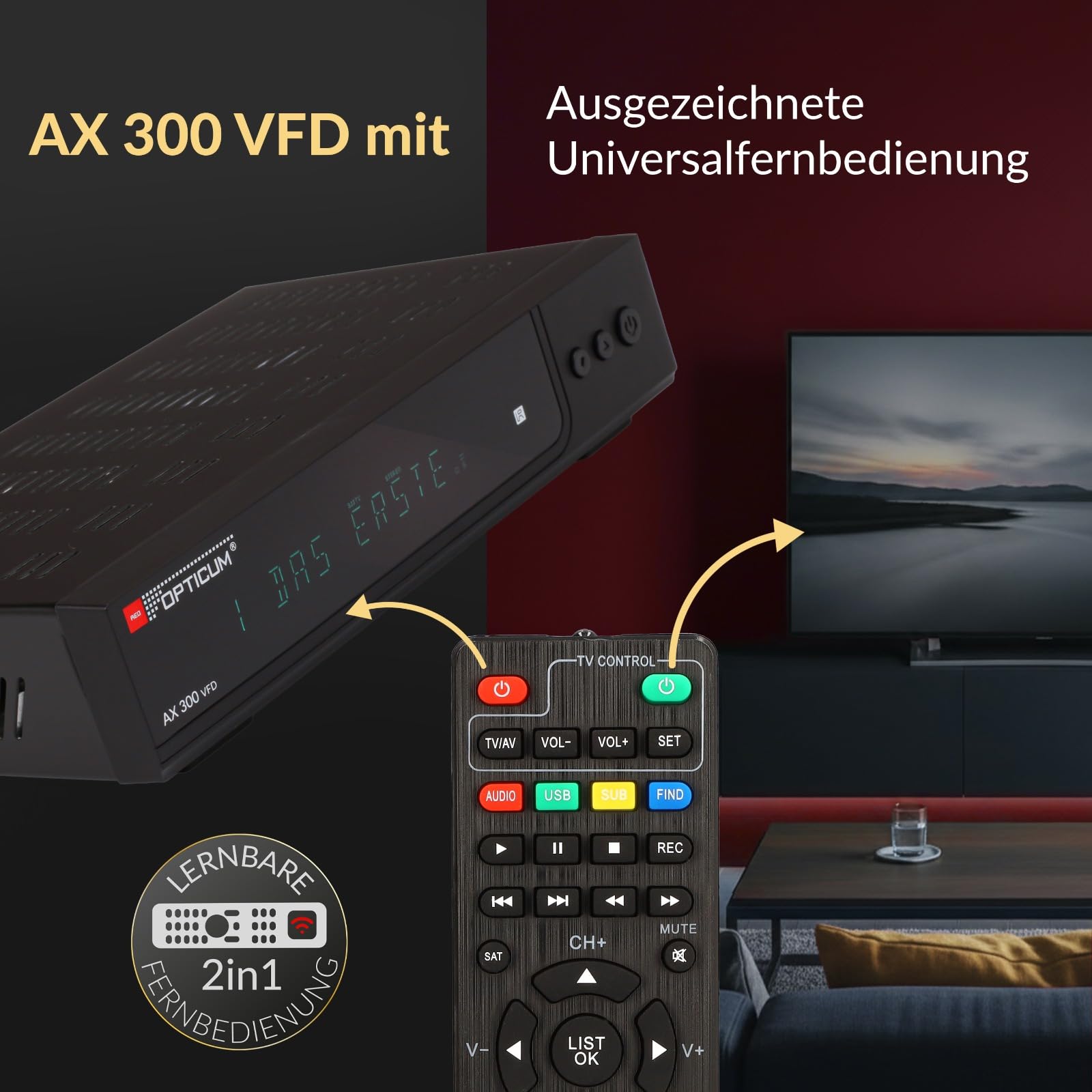 OPTICUM HD Sat Receiver AX 300 VFD Display PVR Ready USB TV Aufnahme HDMI SCART Coaxial Digital TV Receiver