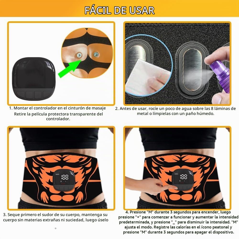 EMS Electroestimulador Muscular, Abdominales Electroestimulacion, Estimulador Eléctrico Muscular de Junta de Aluminio, 10 Modos y 30 Niveles de Intensidad Hombres/Mujeres Pantalla de Consumo Calórico