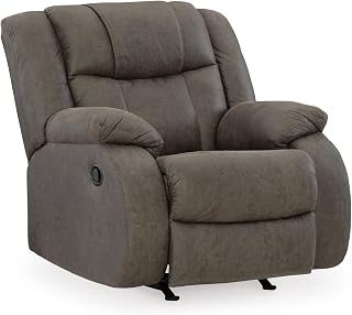 Signature Design by Ashley First Base Modern Faux Leather Rocker Recliner, Gray
