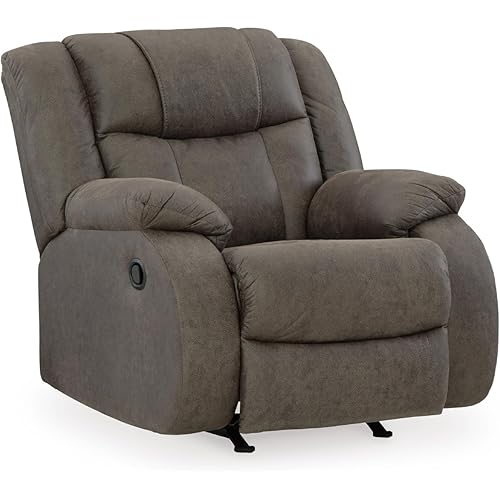Signature Design by Ashley First Base Modern Faux Leather Rocker Recliner, Gray