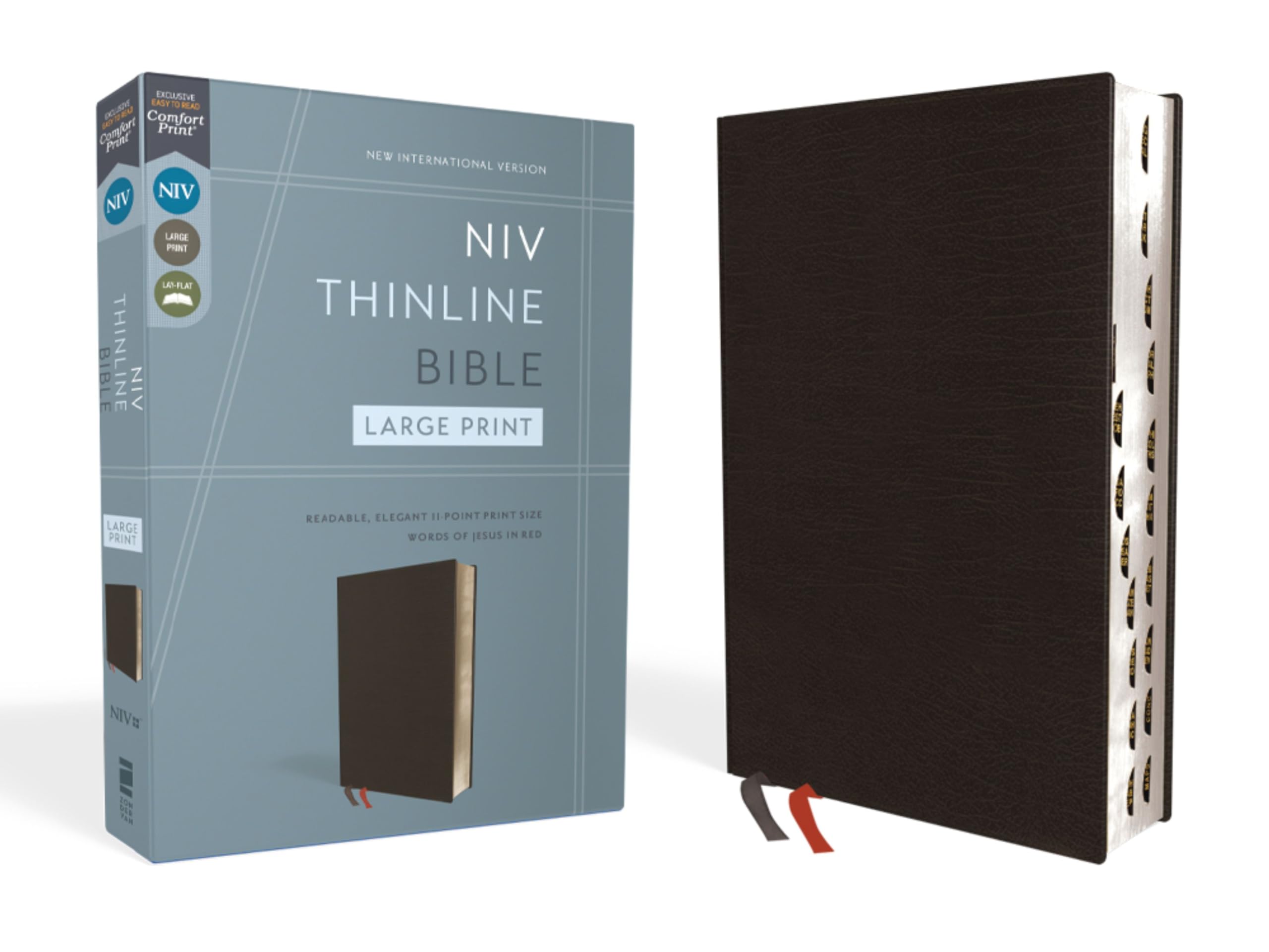 NIV, Thinline Bible, Large Print, Bonded Leather, Black, Indexed, Red Letter Edition: New International Version, Black, Thinline, Bonded Bonded Leather – Large Print, 21 Nov. 2017