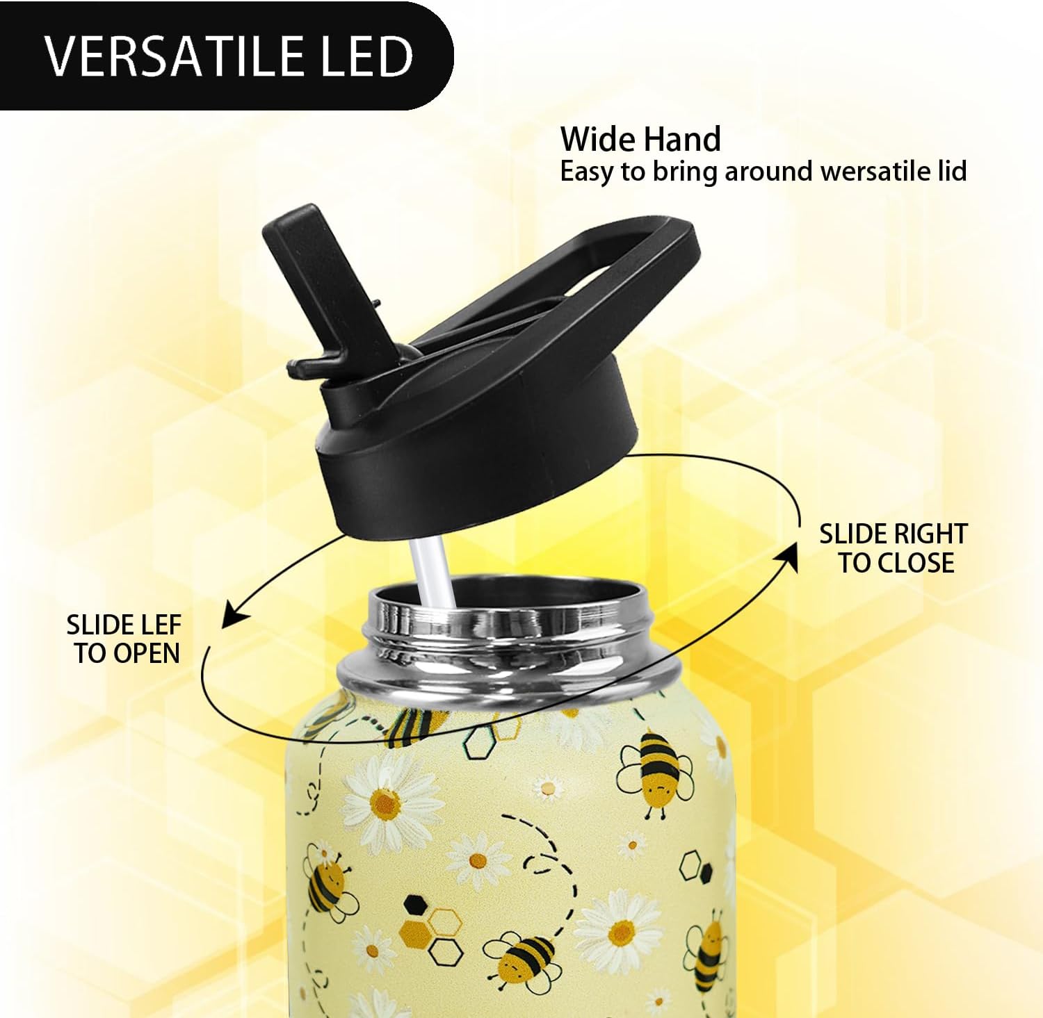 32oz Bee Insulated Aater Water Bottle with Straw, Bee Gym Hiking Sports Coffee Mug Cup Water Bottles,Bee Gifts for Women,Bee Decor Stuff Accessories image 3