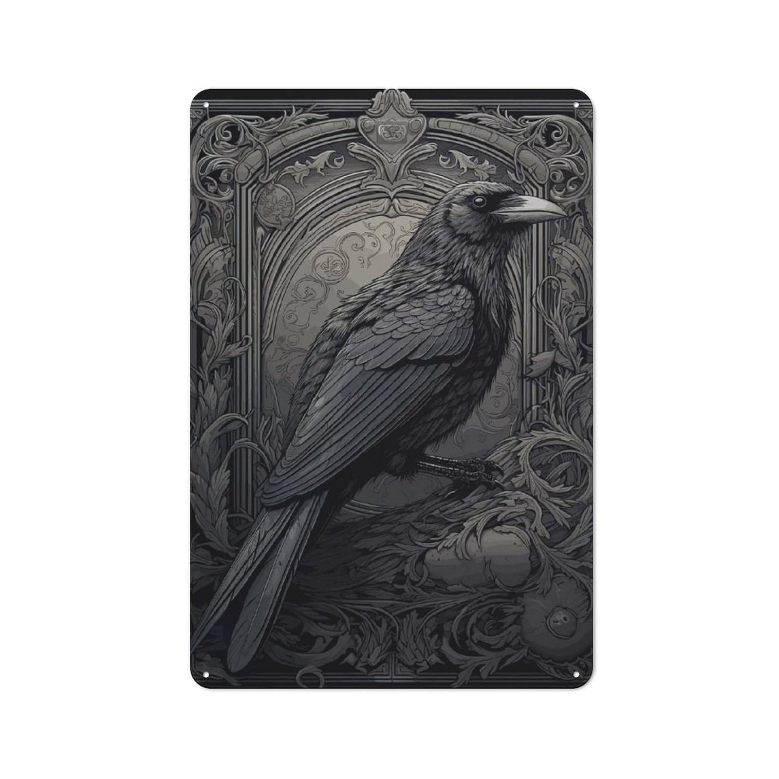 Junmoney Raven Vintage Tin Sign 30X20cm With For Kitchen Or Home Bar, For Retro Home Interiors, For Cafés, Pubs And Restaurants