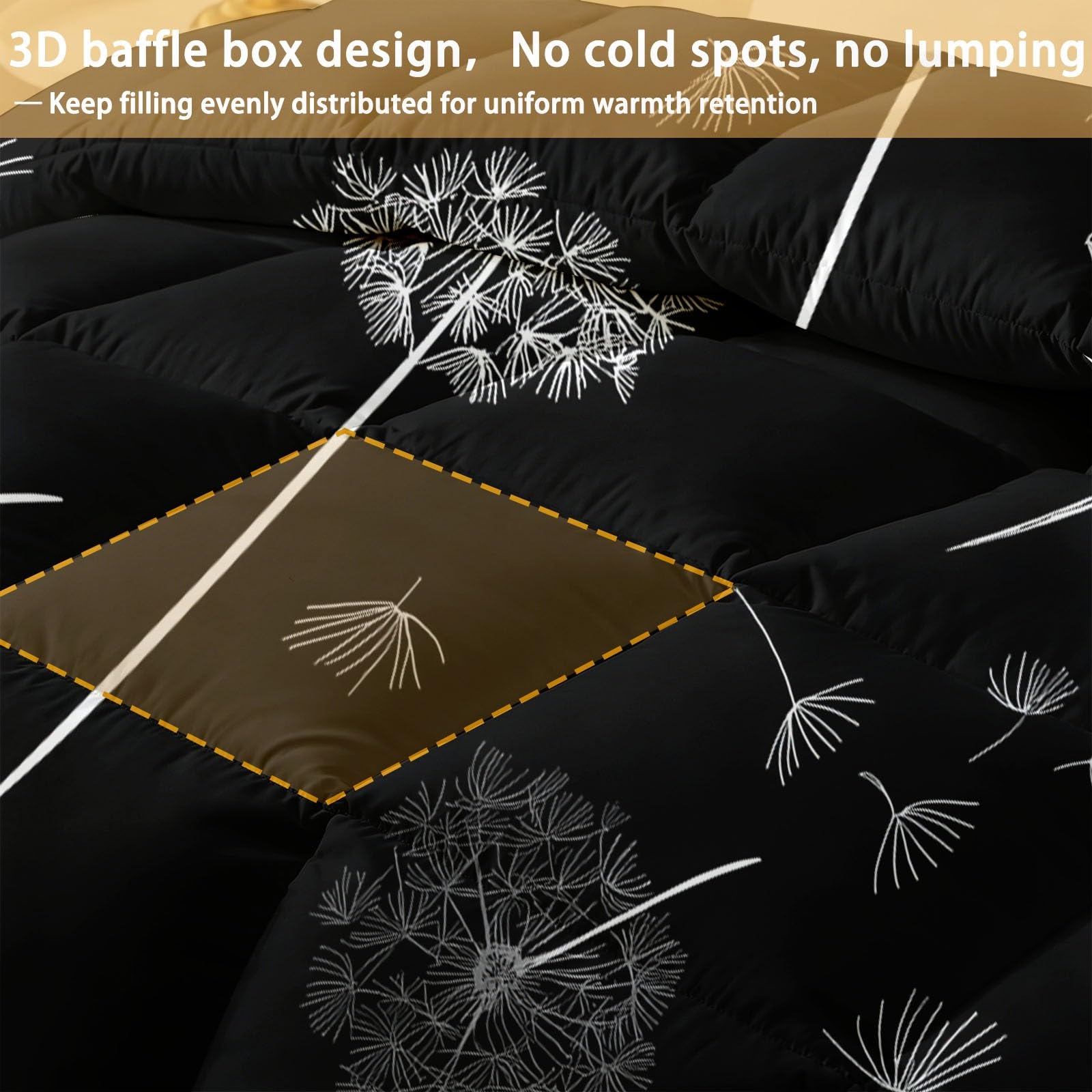 Minimalistisch Fantasy Botanisch Löwenzahn Bettdecke ohne Bezug 200 x 200 cm - Gewaschene Baumwolle Ganzjahresdecke mit 2 Kissenbezügen, Weiche Waschbare Steppdecke, Grau 3-teilig