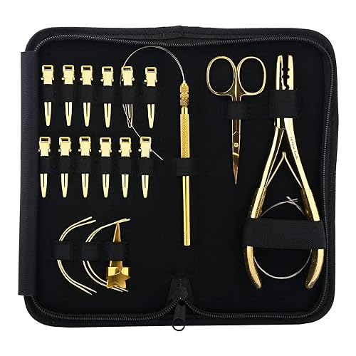 My Hair Tools Kit de herramientas de extensión de cabello profesional con alicates de prensado Microlink de 2 agujeros, 12 pinzas para el cabello,