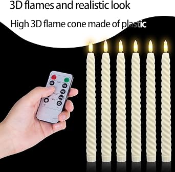LED Candles, Flickering Flameless Candles, 6 Pieces LED Candles with Remote Control, Decorative LED Candle 2 x 25 cm for Christmas, Bedroom, Wedding and Party [Energy Class F]