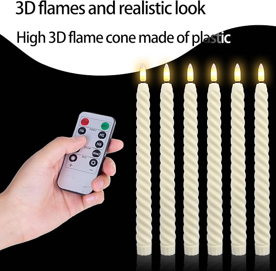 LED Candles, Flickering Flameless Candles, 6 Pieces LED Candles with Remote Control, Decorative LED Candle 2 x 25 cm for Christmas, Bedroom, Wedding and Party [Energy Class F]