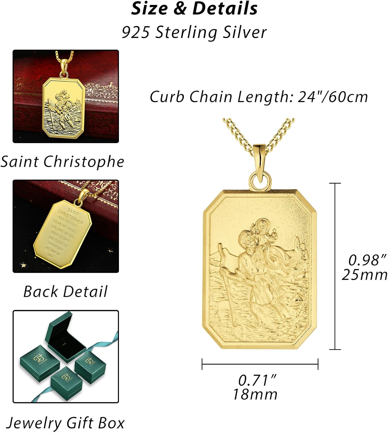 FJ St Christopher Necklace 925 Sterling Silver Religious Protection Pendant for Men Women - Image 6