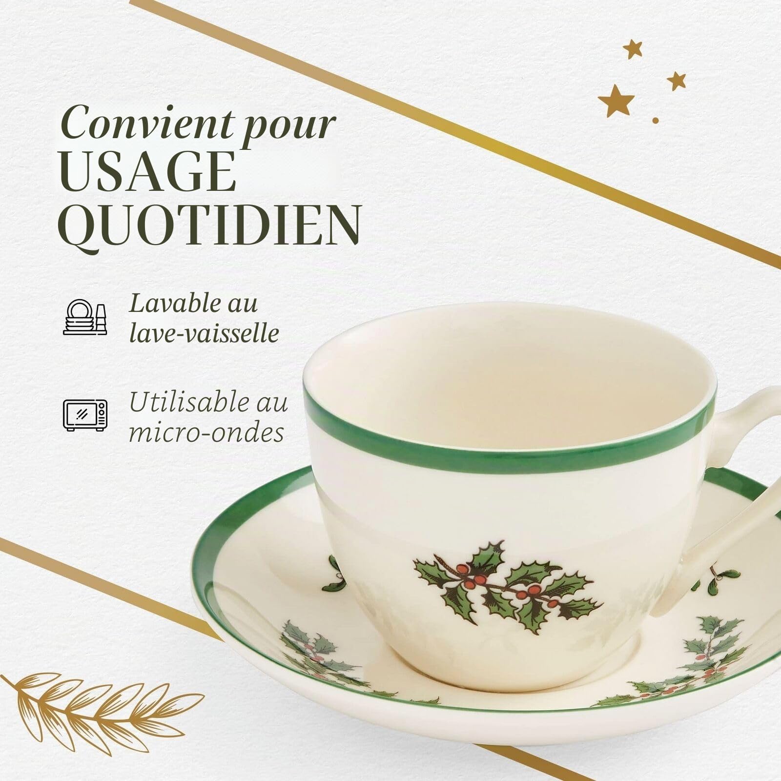Spode Tasse à thé et soucoupe sapin de Noël, lot de 4 (multicolore)