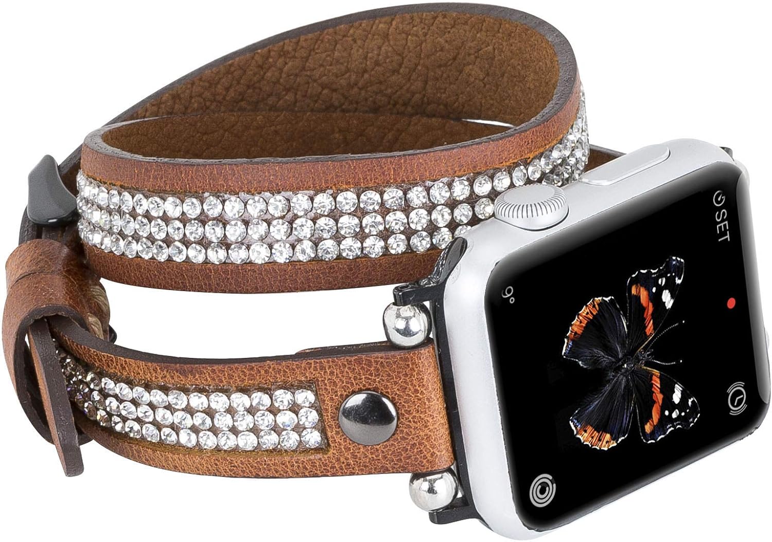 Bеѕt Cуbеr Mоndау 🔥 Venito Livorno Double Wrap Leather Slim Watch Band with Rhinestones Compatible w/Apple Watch Series 1,2,3,4,5,6,7,SE with Stainless Steel Hardware (Antique Brown w/Black Connector & Clasp, 38mm-40mm) Exсluѕіvе Dіѕсоunt 🔥 Venito Livorno Double Wrap Leather Slim Watch Band with Rhinestones Compatible w/Apple Watch Series 1,2,3,4,5,6,7,SE with Stainless Steel Hardware (Antique Brown w/Black Connector & Clasp, 38mm-40mm)