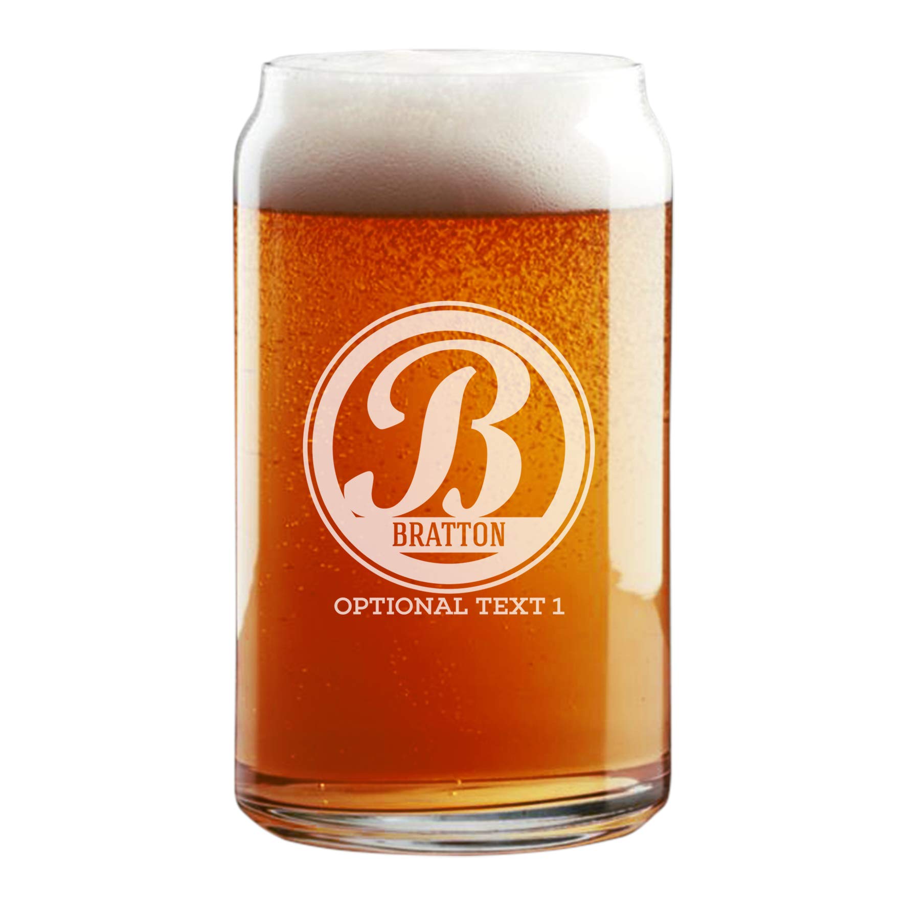 Personalized Etched 16oz Can Beer Glass - Custom Engraved Christmas Gifts for Men, Dad Drinking Birthday Glasses, Gifts for Him, Bratton Monogram