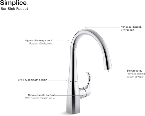 Miniatura 8 de KOHLER K-22034-VS Simplice(R) - Grifo para fregadero de barra, acero inoxidable vibrante