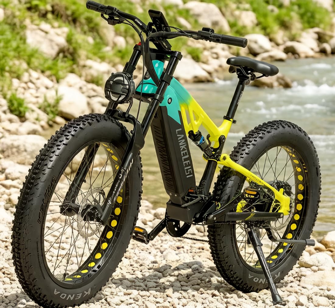 LANKELEISI La bicicletta elettrica RV800 Plus è dotata di un motore ad alte prestazioni da 250 W, pneumatici larghi 26 pollici e una mountain bike elettrica full-suspension da 250 Wh 48 V.