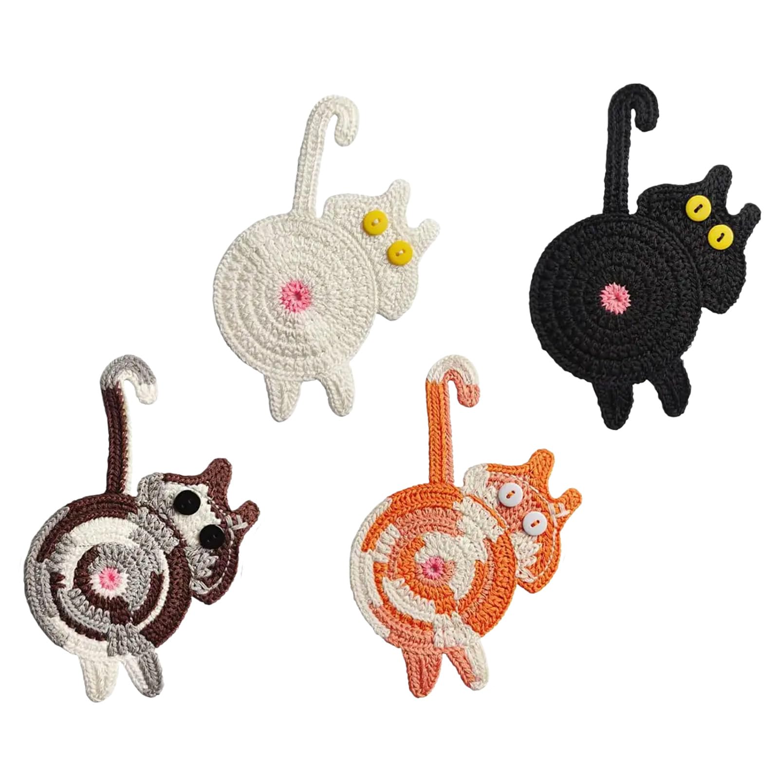 Of 4 Absorbent Knitted Cats Coasters Heatproof Nonslip Cup Mat for Beverages Modern Tabletop Decoration Knitted Coasters