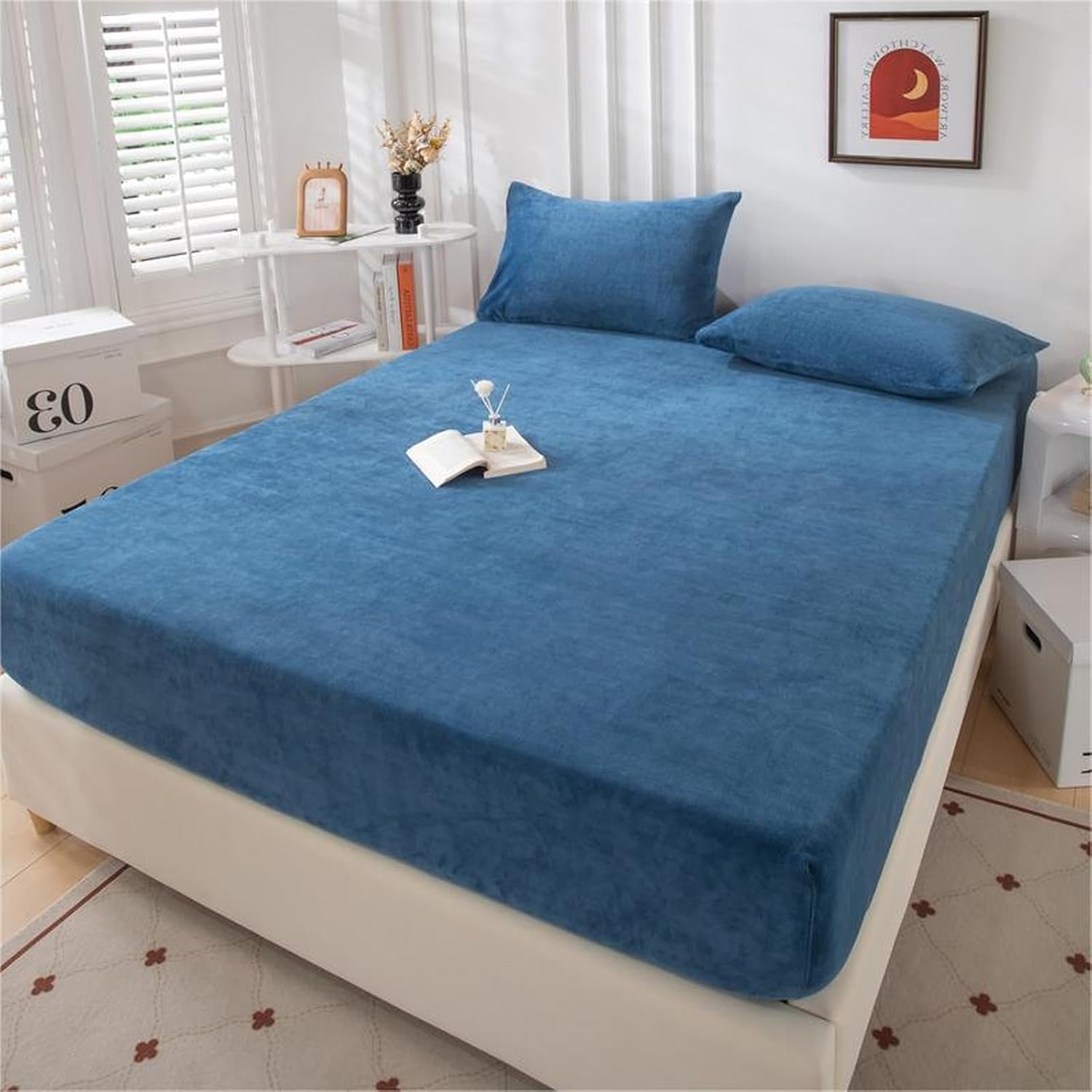 LSZHBSL Flannel Fitted Sheet 180 x 200 + 30 cm Breathable Bed Sheet