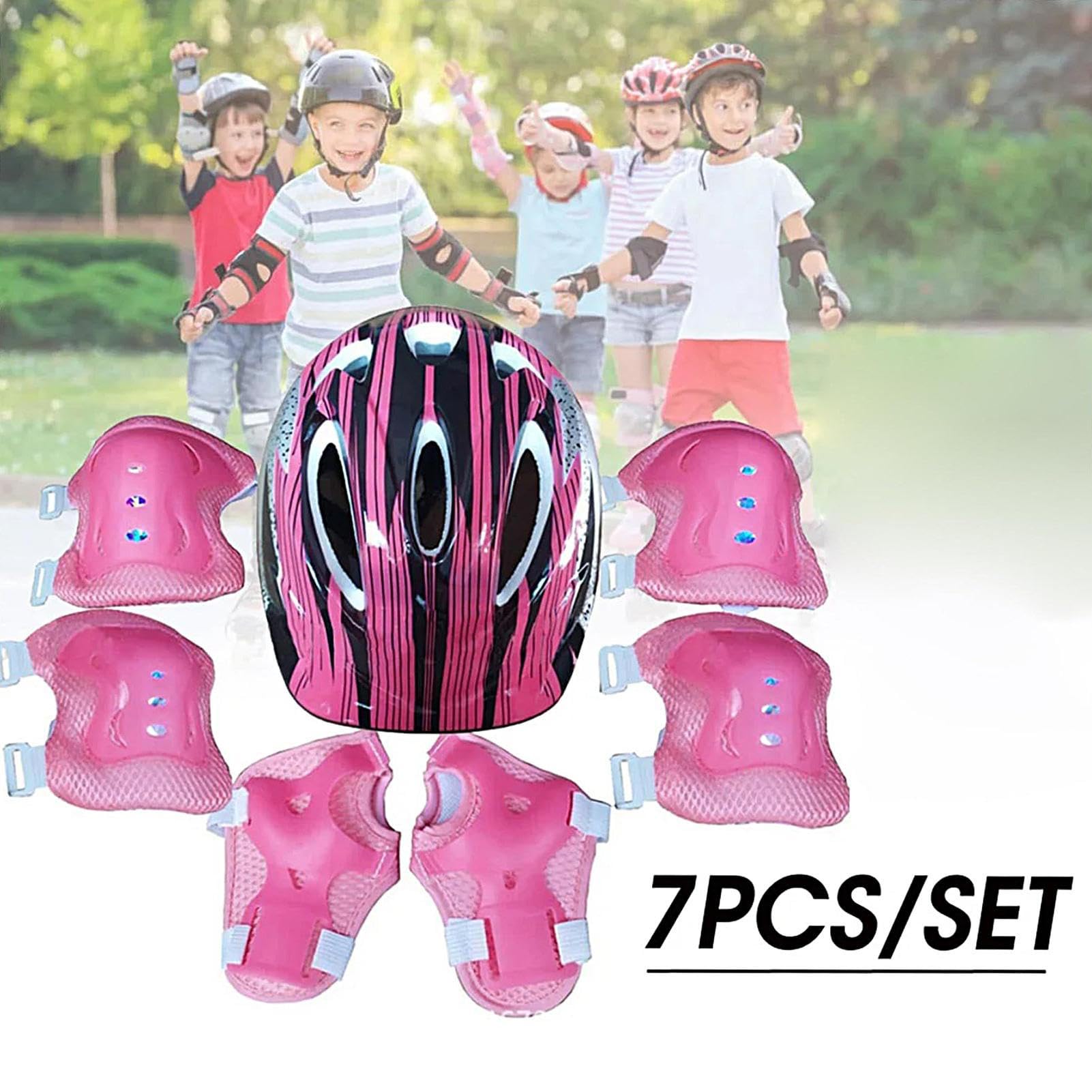 Kit De Protection Enfant 6 Pièces - Casque, Coudières, Genouillères, Protège-Poignets - Pour Vélo, Skate, Trottinette (3-10 Ans)