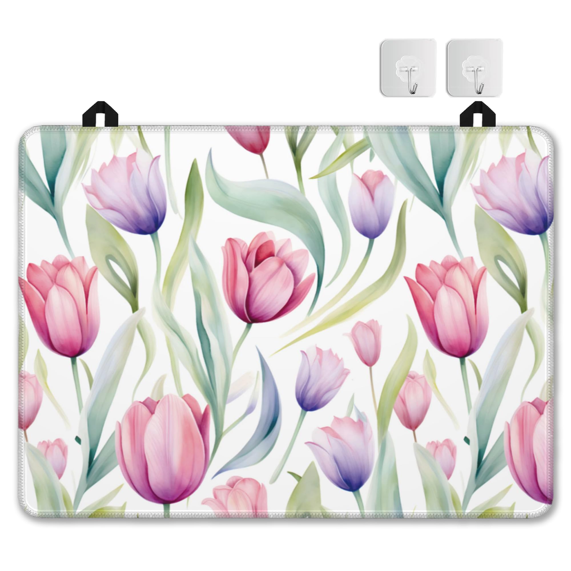 Vintage Tulips Stove Top Cover for Electric Stove,Heat Resistant Glass Cooktop Cover,Multipurpose Stove/Counter/Washer Top Protector, Dishwasher Safe Rubber(28x 20)