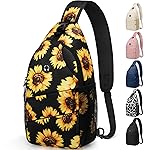 Pritent Crossbody Bags for Women Men, Trendy Sling Bag Backpack Casual Chest Bag with Convertible Shoulder Strap Travel Cross Body Bags for Hiking Traveling Outdoors(Large, Sunflower)