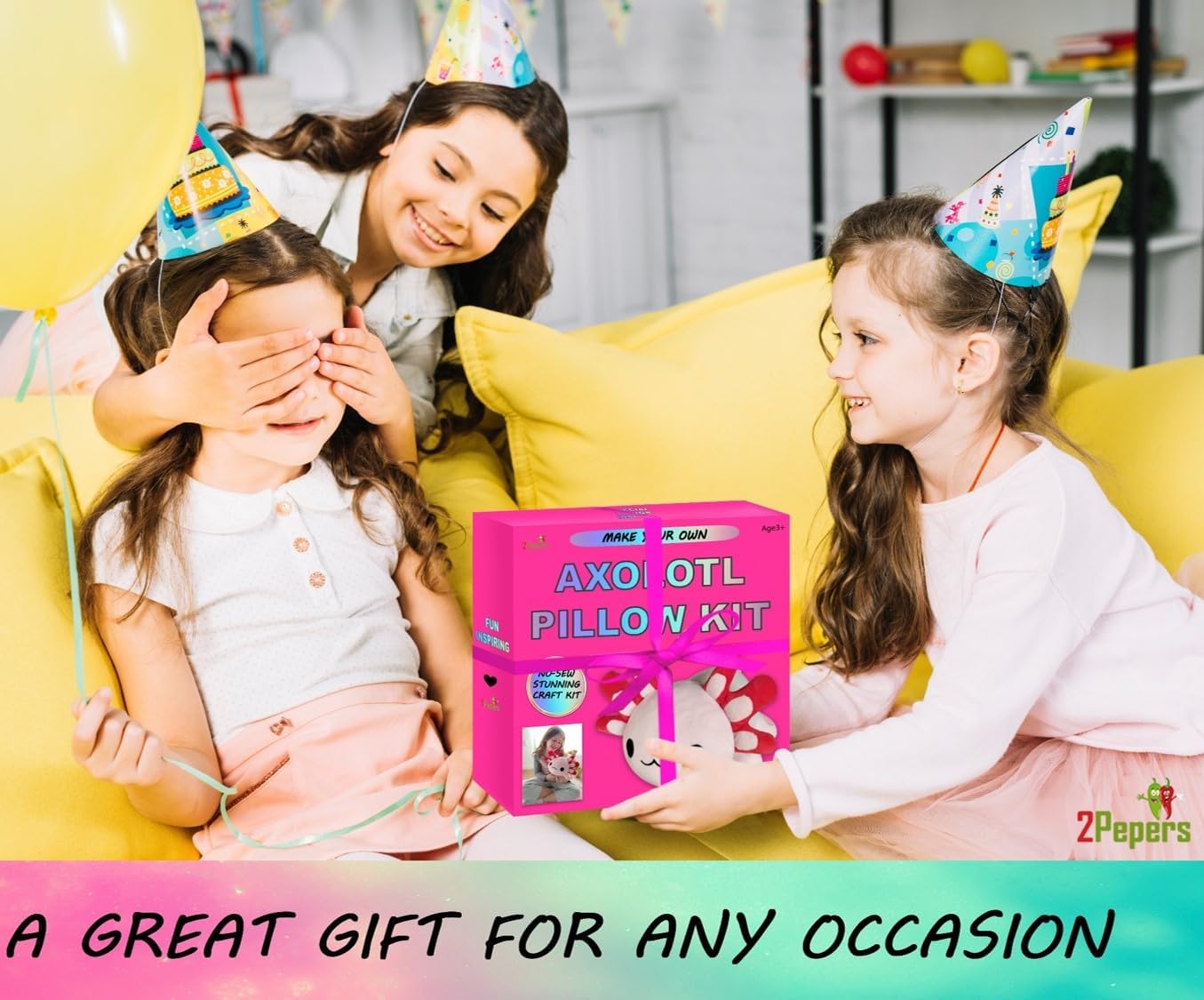 Make Your Own Axolotl Plush Pillow Kit Arts and Crafts for Kids (No Sew), DIY Axolotl Stuffed Toys for Girls & Boys Ages 3 4 5 6 7 8 9 10 + Years Old, Animal Activity, Squishy Plushy, Girls Presents