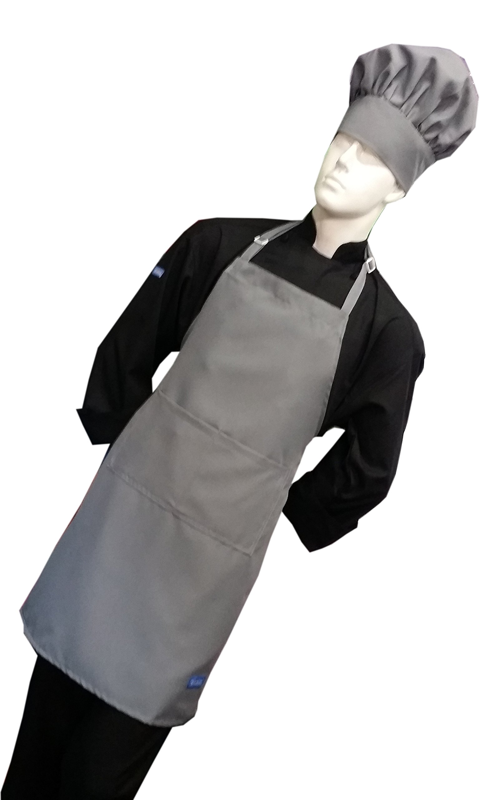 CHEFSKINLight Grey Adult Chef Set (Apron+hat) Adjustable, Ultra Lite Fabric SOFT COMFORTABLE